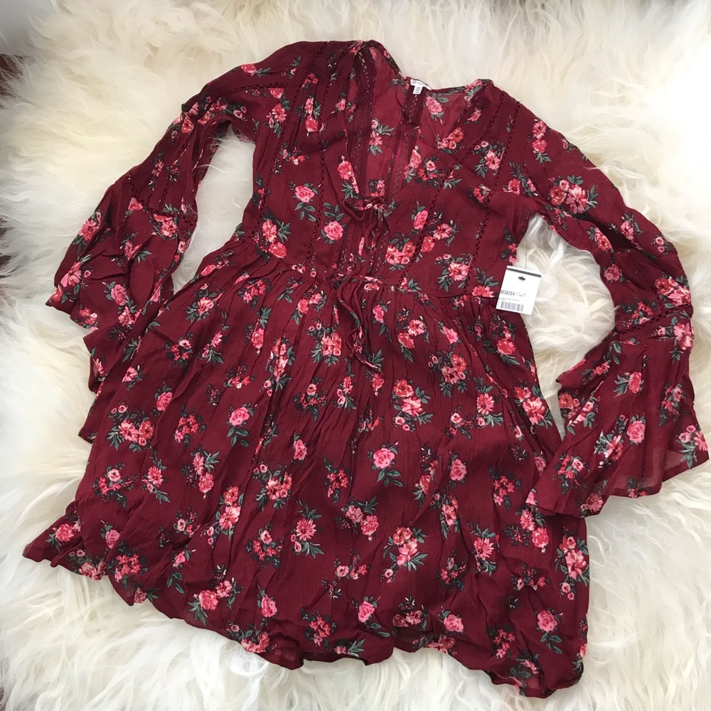 EN CRÈME WOMENS FLORAL PRINT TIE-FRONT PARTY DRESS - Picture 2 of 7